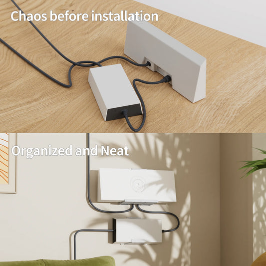 White Starlink Gen 3 wall mount bracket for Starlink standard router and power supply, no-drill mounting kit for easy installation.