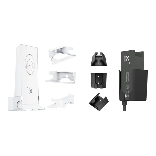 White and black GTOMNI StarLink Ethernet Adapter and Router Mount brackets for Starlink Internet Kit and Mesh Router V2.
