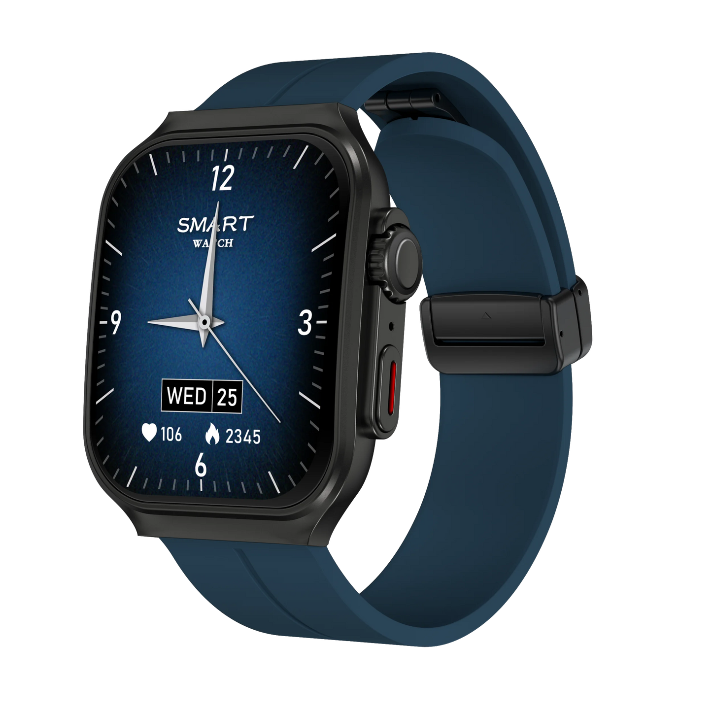 White BackupMyFilesNow Smart Watch with 2.01" curved AMOLED screen, 3D flexible design, 120+ sports modes, and long battery life.