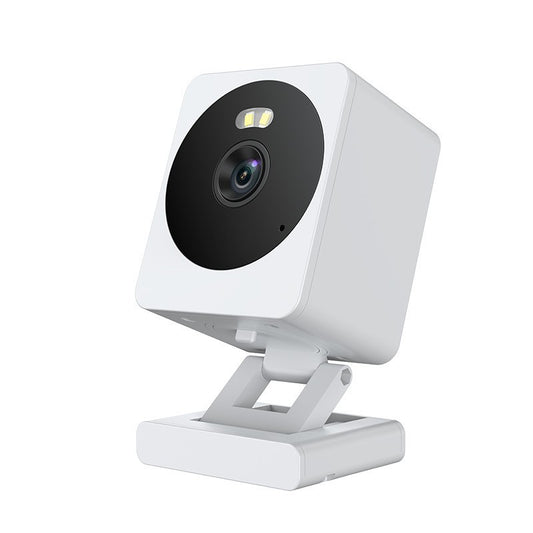Wireless smart home security camera system in white with multiple cameras and mounting brackets for home surveillance.
