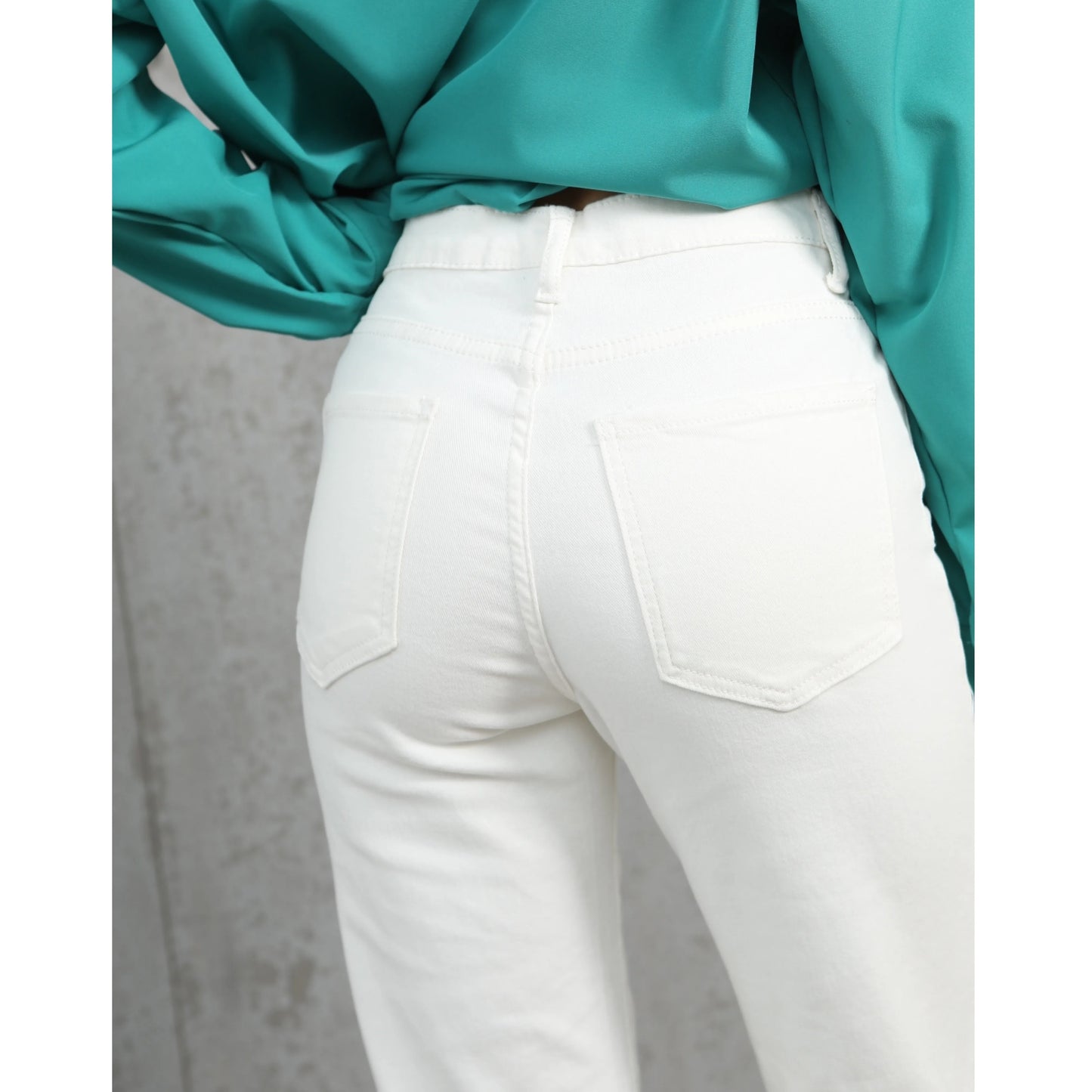 White vintage stretch high-waist straight wide-leg denim jeans for women, stylish streetwear by ZHISILAO, autumn 2021 fashion.
