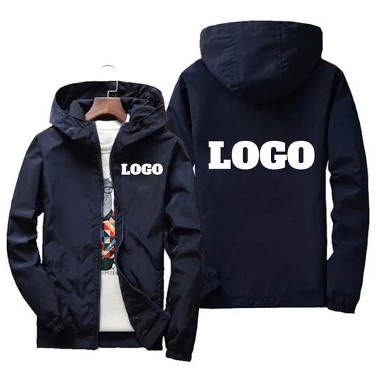 Men's waterproof autumn jacket with custom logo, windbreaker style, in green, black, and red, outdoor casual clothing size 6XL