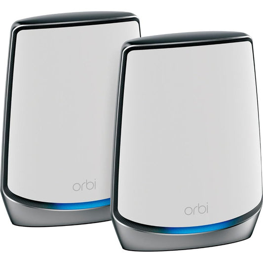 NETGEAR Orbi WiFi 6 Mesh Network System with router and satellite extender, supporting coverage up to 5000 sq ft and 100 devices.