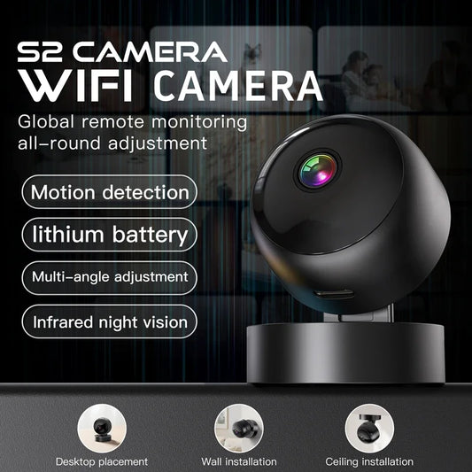 Smart 360° 4K WiFi security camera with night vision and motion detection, suitable for indoor and outdoor home surveillance.