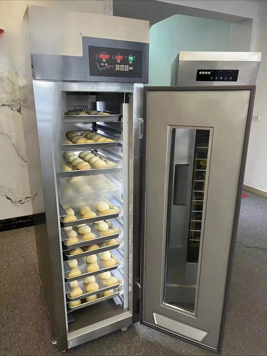 18-tray commercial baking dough proofer and bread maker by BackupMyFilesNow.com, featuring a stainless steel exterior and digital controls.