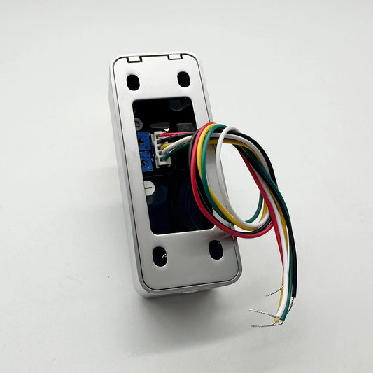 Waterproof IP67 metal case touchless door lock access control switch with 12-24V, time delay, and no-touch exit button.
