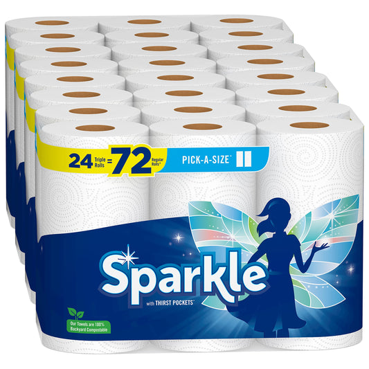 Sparkle Pick-A-Size Paper Towels 24 Triple Rolls = 72 Regular Rolls Everyday Value Paper Towel With Full And Half Sheets