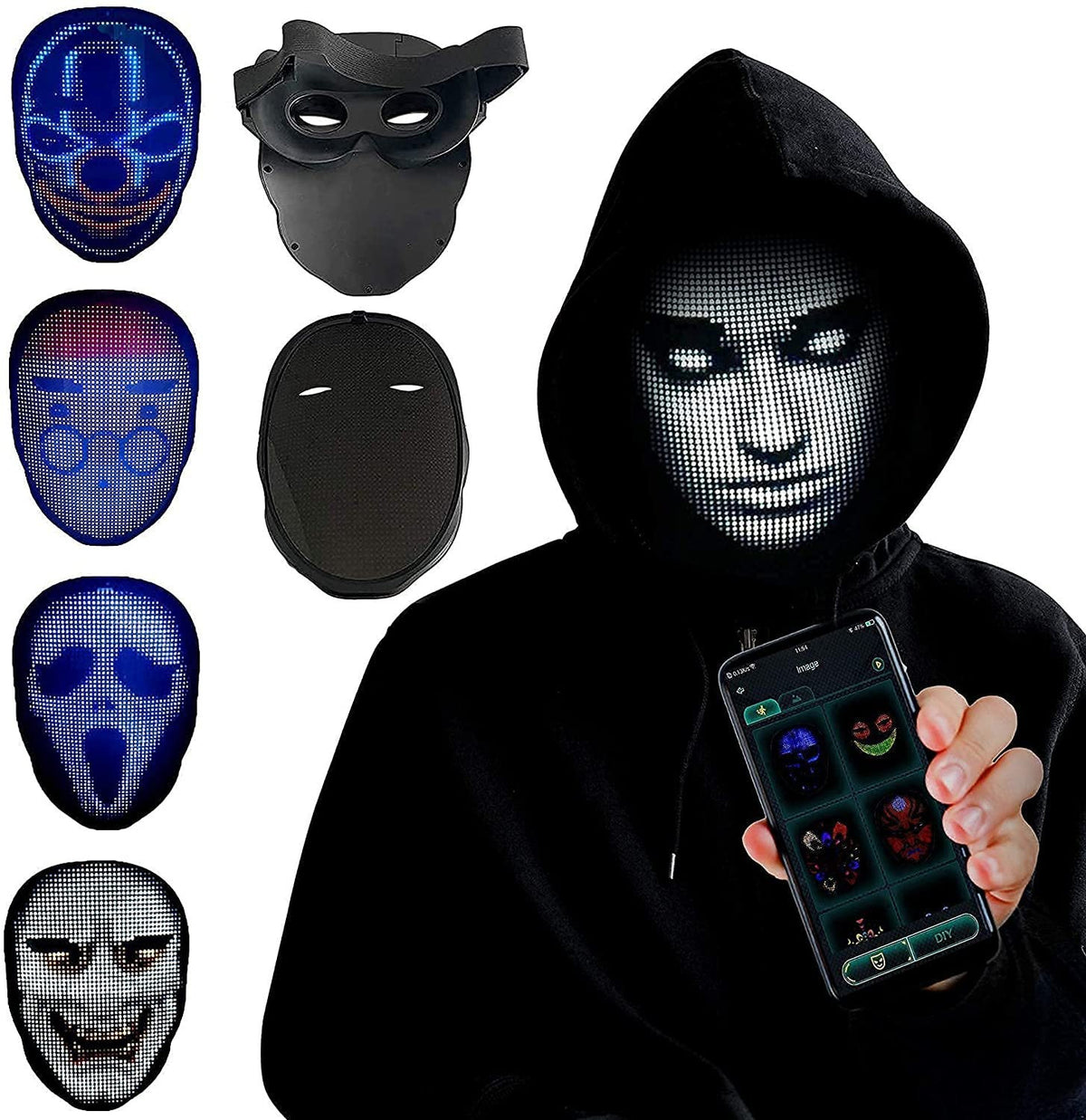 Full color LED luminous Halloween face changing mask for parties and bar props