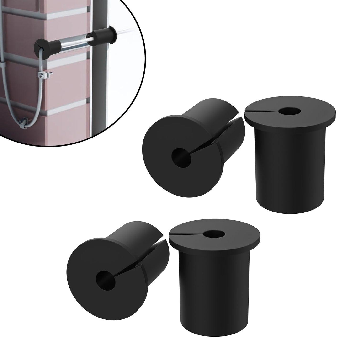 4-pack of BACKUPMYFILESNOW.COM® wall bushing grommets for Starlink Ethernet cable routing, silicone pass-through for wall and furniture.