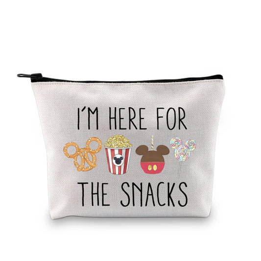 GJTIM Magic Kingdom Lover Zipper Pouch Makeup Bag with "I'm Here For The Snacks" design, vibrant and compact storage for cosmetics