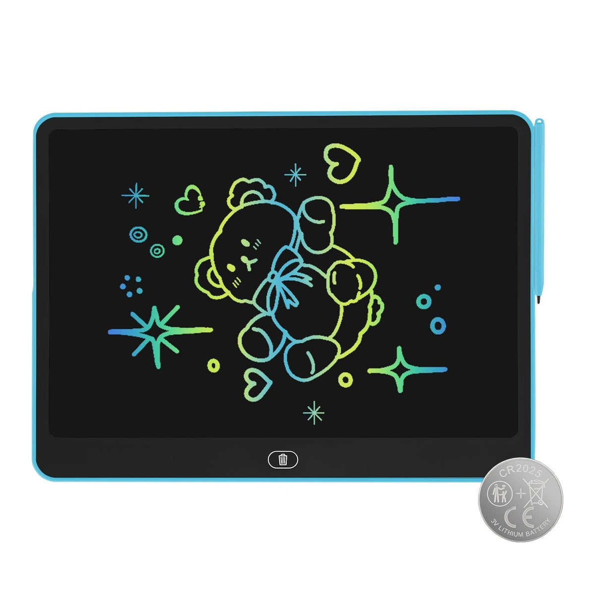 GBruno Store LCD writing tablet for kids with stylus and lock function, showing a colorful digital drawing on the screen