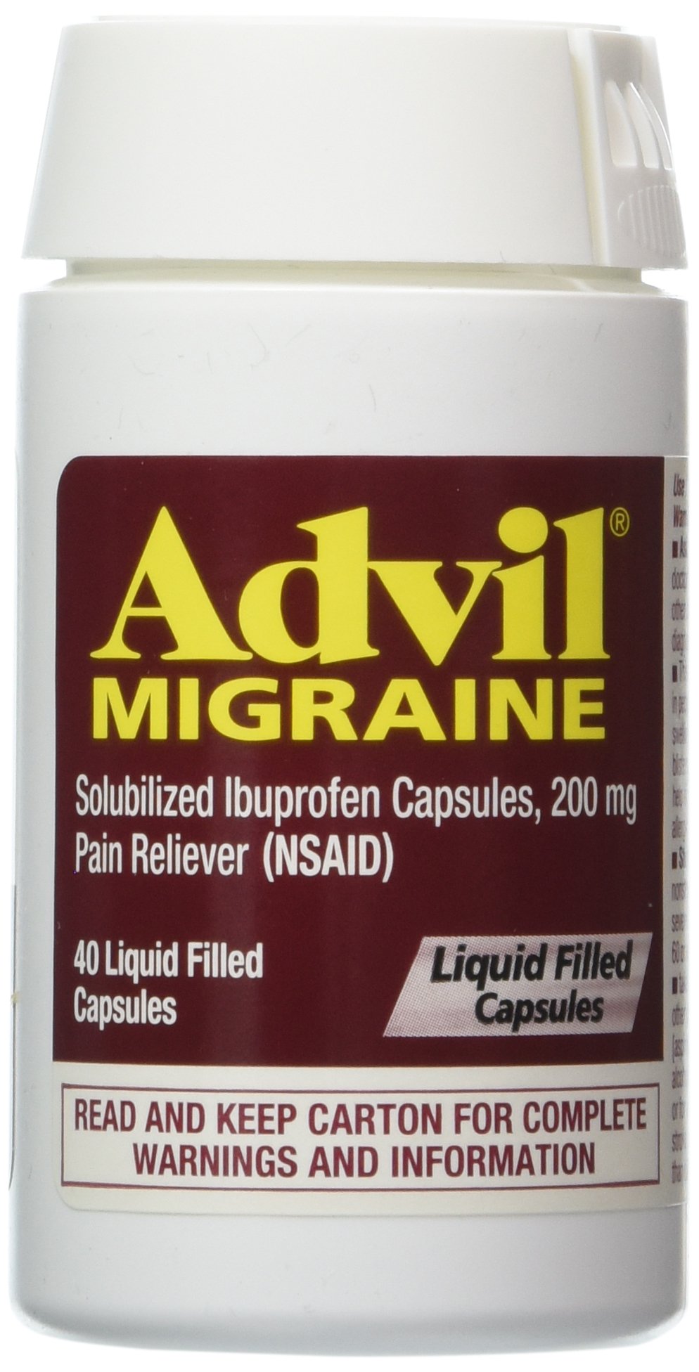 BackupMyFilesNow Advil Migraine Relief Gels, 40-count bottle with gel capsules for fast migraine pain relief.