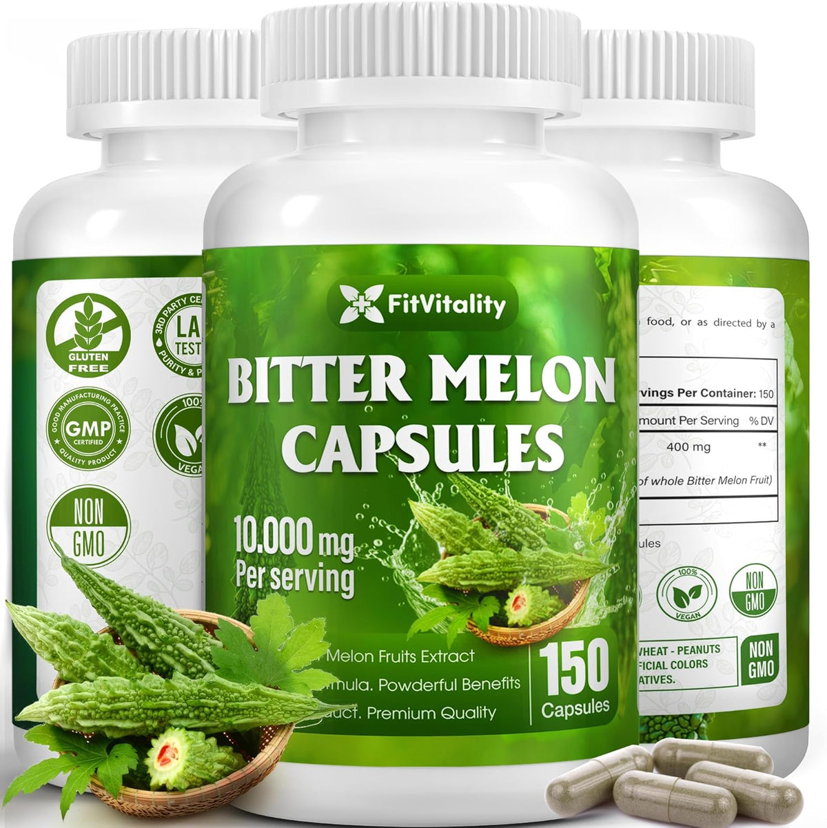 Bitter Melon Capsules, 1000mg, 150 Capsules - Gluten Free, Non-GMO