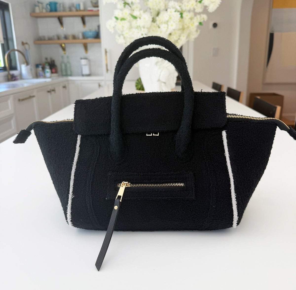 Black Cabana Tote Mini by BEACH HAUS with sturdy handles and spacious interior, perfect for beach or casual outings.