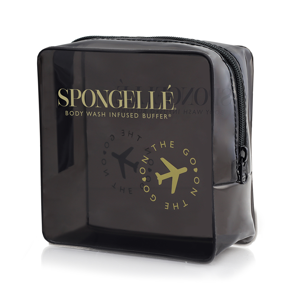 Black Spongellé travel case, compact and durable, designed for organizing toiletries and travel essentials.