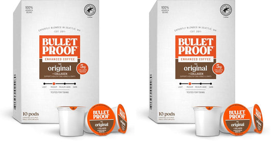 Bulletproof The Enlightener coffee pods, 24 count, medium-dark roast with L-Theanine, Panax Ginseng, Gingko Biloba for mental clarity.
