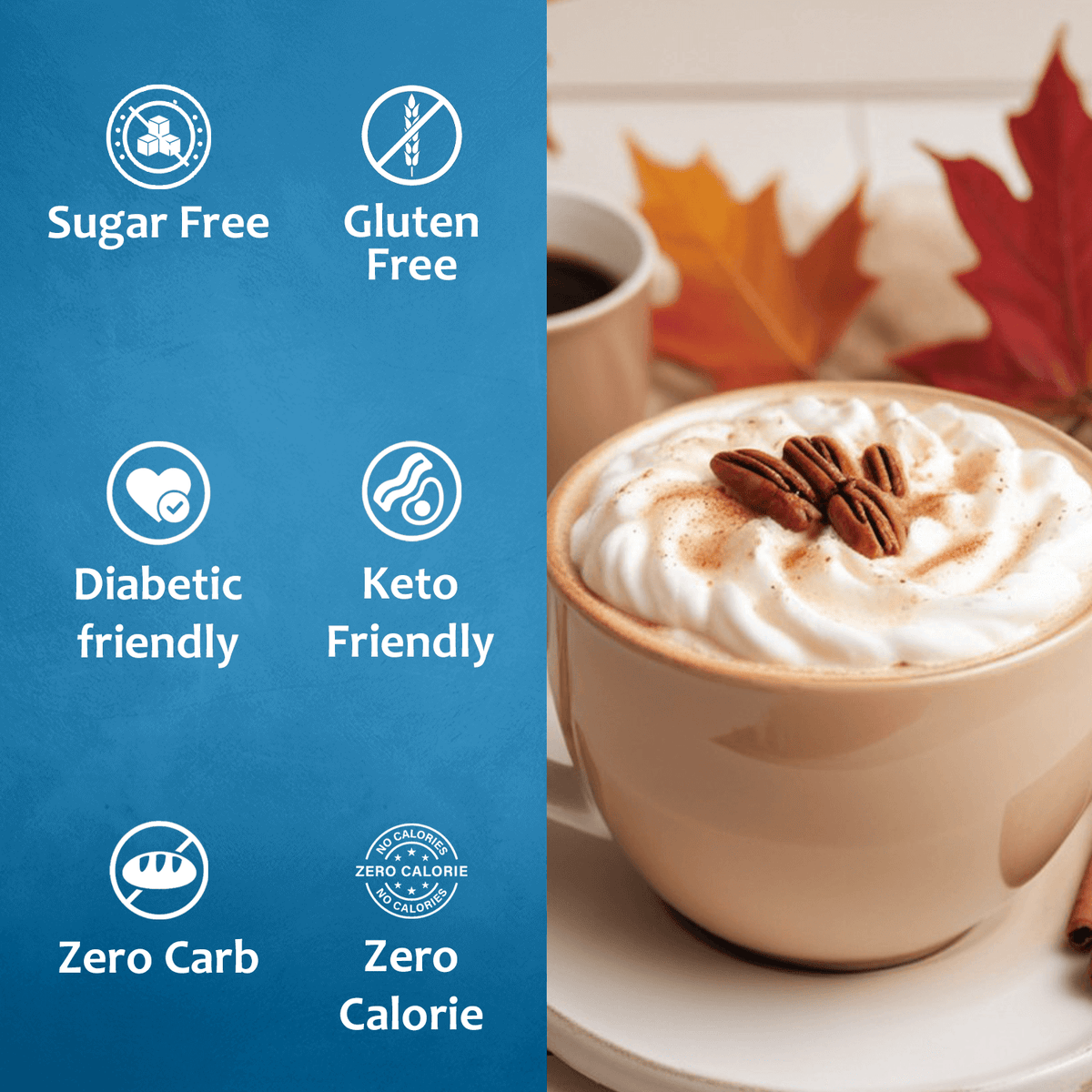 Sugar-free butter pecan syrup by Syruvia, featuring a bottle of rich, nutty-flavored syrup ideal for coffee and desserts.