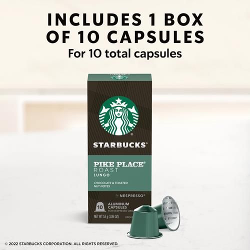 ByBies Starbucks Pike Place Roast coffee capsules for Nespresso Original Line, 10-count pack, fresh coffee pods in packaging