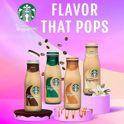 BByies Vanilla Starbucks Frappuccino coffee drink in 13.7 oz bottle, creamy vanilla flavor, ready to enjoy.