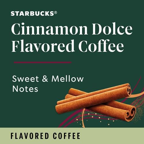 ByBies Starbucks Cinnamon Dolce K-Cup coffee pods box with 10 naturally flavored Arabica coffee capsules.