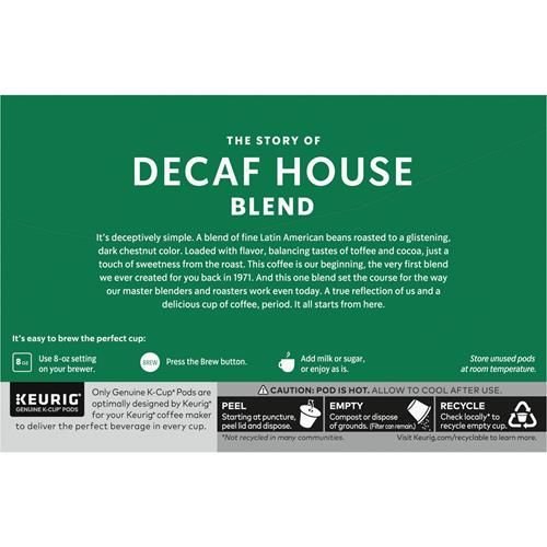 ByBies Starbucks K-Cup coffee pods box with 10 medium roast decaf House Blend Arabica coffee pods, ideal for Keurig brewers.