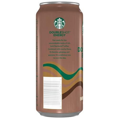 Starbucks Doubleshot Energy Mocha drink in a 15 oz can, branded by Bbies, with a sleek mocha flavor label on the can.