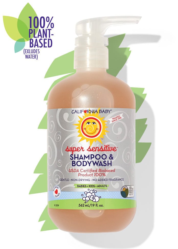 California Baby No Fragrance Super Sensitive Shampoo & Bodywash in 8.5oz bottle, gentle and fragrance-free for sensitive skin.