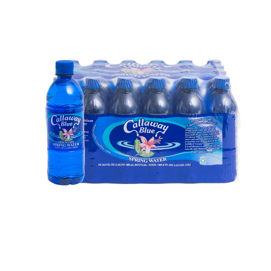Callaway Blue Mountain Springwater bottles, natural Georgia mountain water, 24-pack, low mineral content, premium drinking water for home or office
