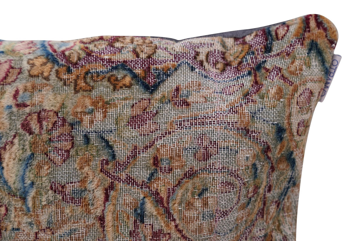 Canvello Handmade Kerman Rug Antique Pillow 18x18 inch throw pillow with intricate traditional design and rich woven texture.