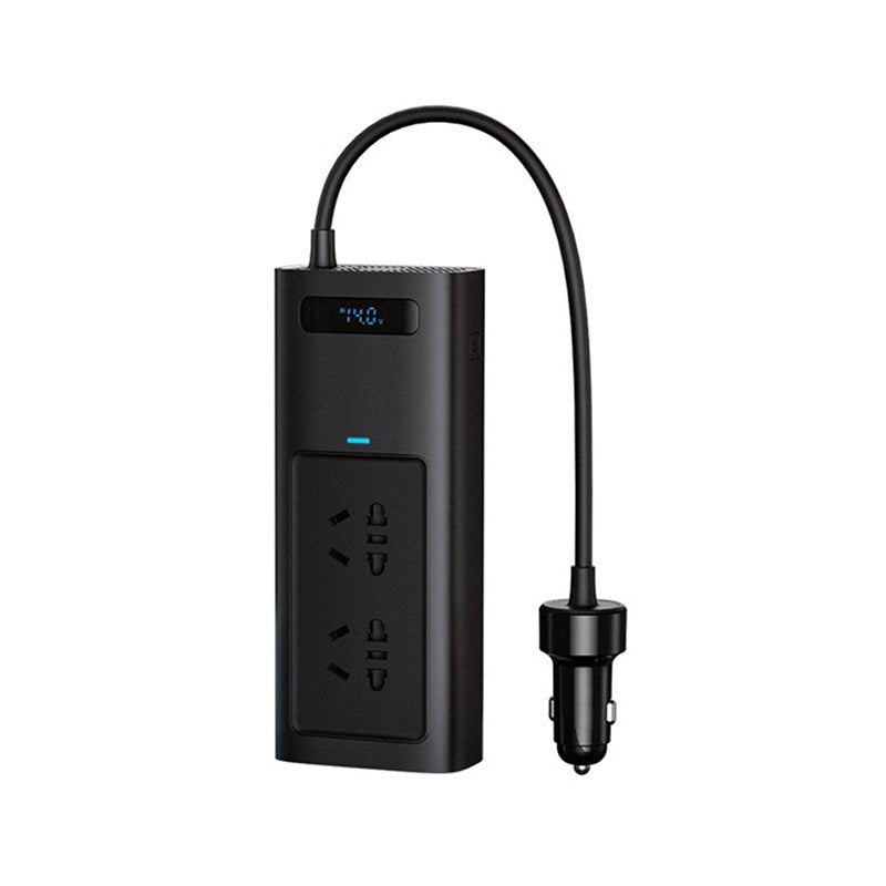 Tesla Model 3/Y 150W car power inverter with EU outlets, LCD display, and smart cooling system.