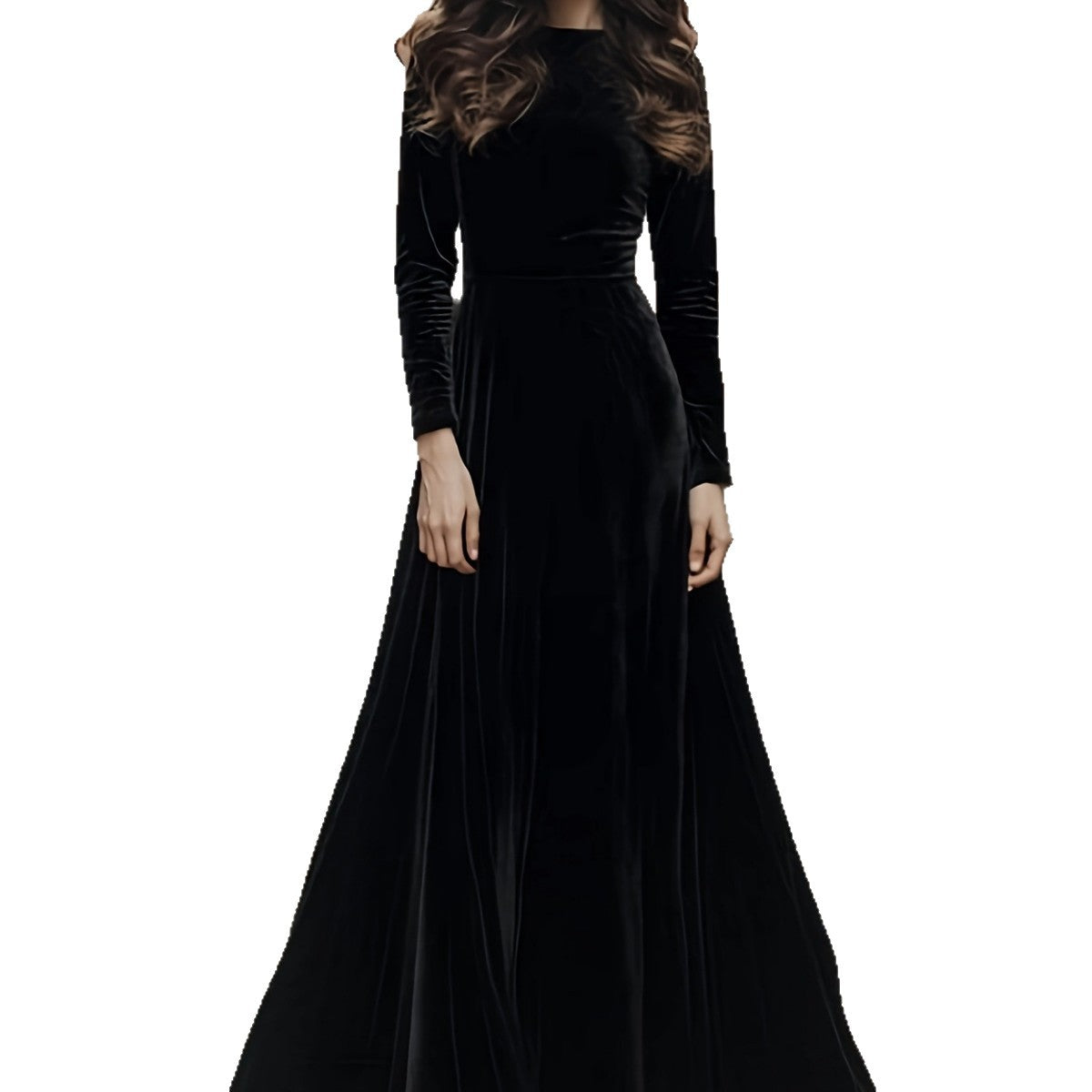 Women's Halloween long-sleeve long velvet dress in a full-length style