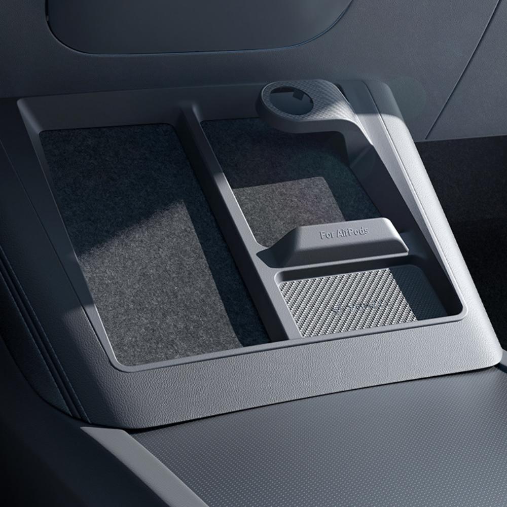 Tesery 3-in-1 wireless charging anti-slip organizer for Model 3 Highland and Model Y Juniper interior, fits center console.