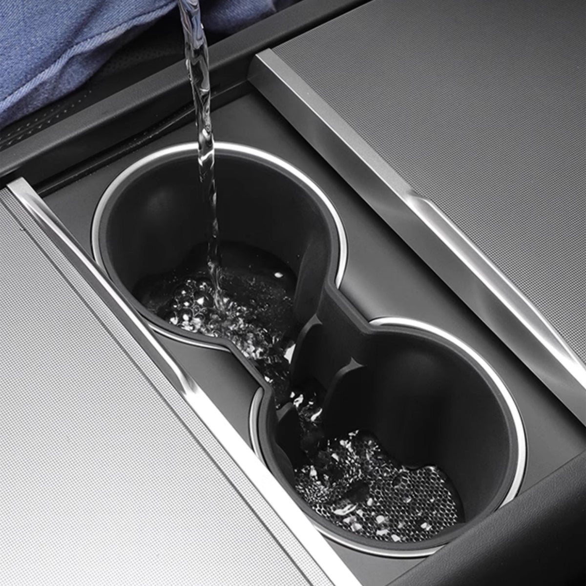 Tesery official storage box cup holder for Tesla Model Y Juniper and Model 3 Highland center console, designed for secure drink placement.