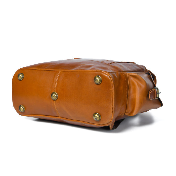 Earthen Leather Laptop Backpack by Classy Leather Bags, made of durable leather with multiple compartments and adjustable straps.