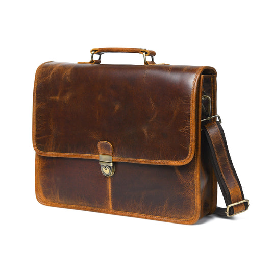 Buffalo leather executive briefcase by Classy Leather Bags featuring a sleek, professional design with sturdy handles and multiple compartments.