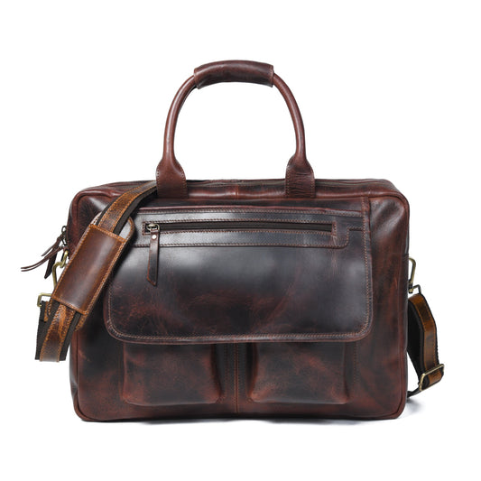 Buffalo leather pilot bag from Classy Leather Bags, stylish briefcase with sturdy design and detailed craftsmanship.