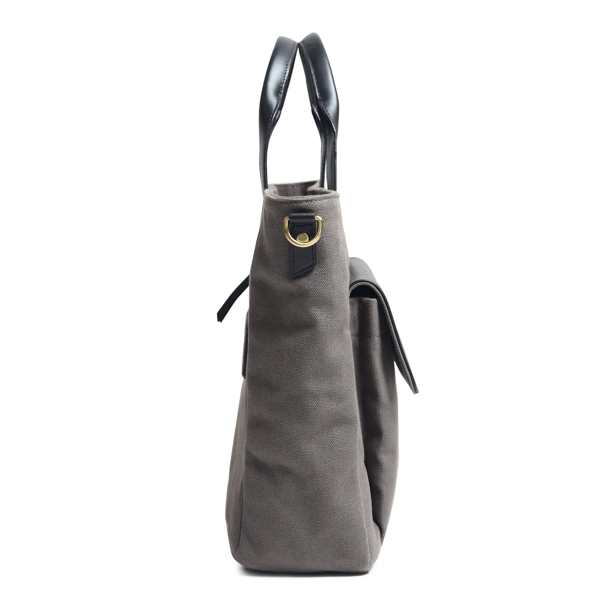 Gray Voyager Canvas Leather Briefcase by Classy Leather Bags, showing front view with handles and sleek design.