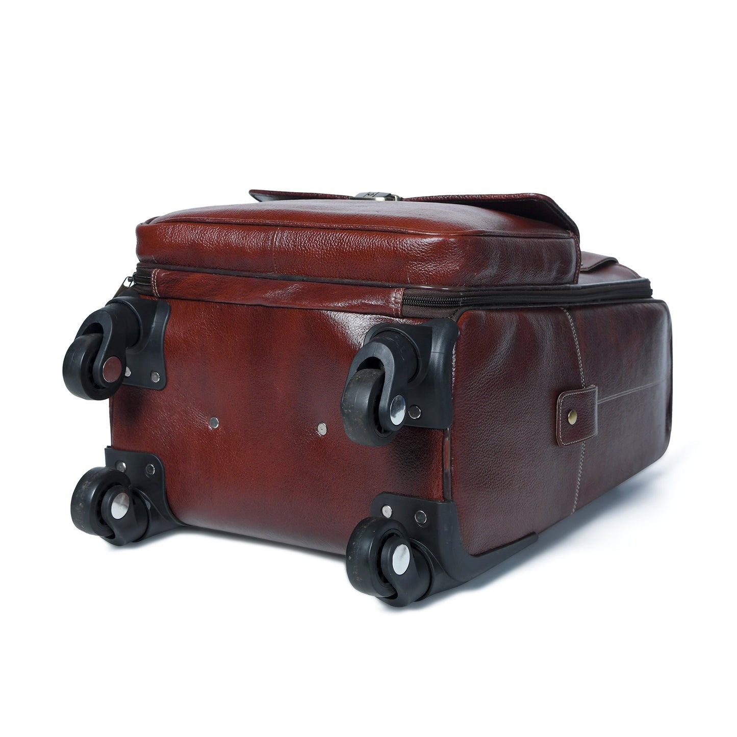 Leather Carry-On Trolley Bag by Classy Leather Bags with sturdy handle and wheels, designed for travel and easy mobility.