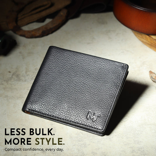 Black minimal contrast wallet from Classy Leather Bags, showcasing sleek design and smooth leather finish.