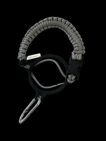 Coldest Paracord Handle accessory with black and orange paracord wrapping and metal attachment for durable outdoor use.