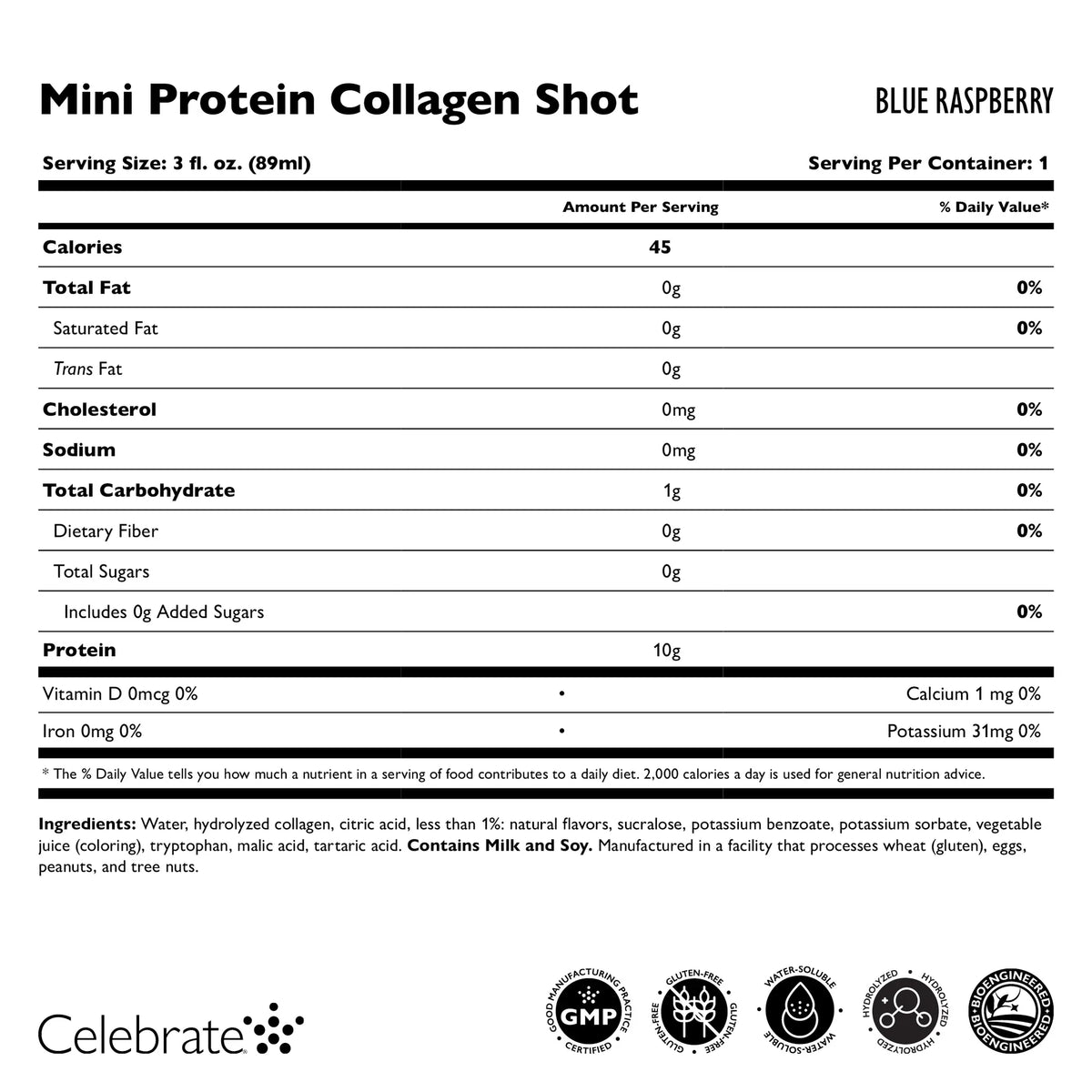 AmBari Nutrition Collagen Mini 10g protein shot in a small bottle, showcasing its clear liquid content and label on the front.