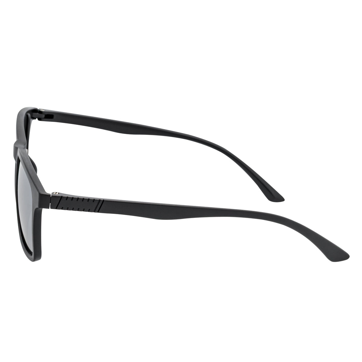 Morspecs commuter polarized horn-rimmed sunglasses in matte black with silver mirror lenses, sporty and stylish for outdoor wear.