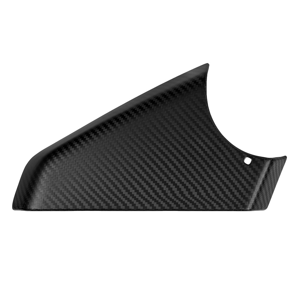 Cybertruck side mirror bottom cover with real dry carbon fiber trim by Tesery, showcasing sleek, durable finish.