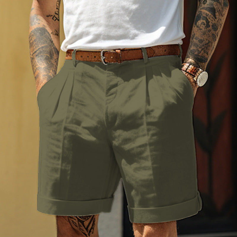 Men's loose-fit straight leg shorts with pockets, casual dress pants style for summer daily wear