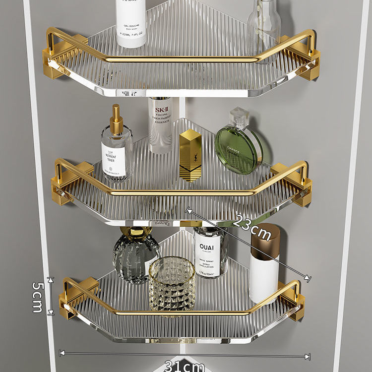 Clear acrylic washroom bathroom shelving unit with open tiers for organized storage