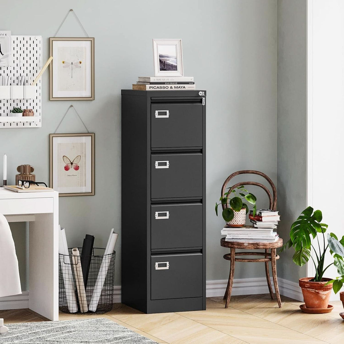Four-drawer locking filing cabinet by ShipItFurniture, ideal for home office storage and organization.