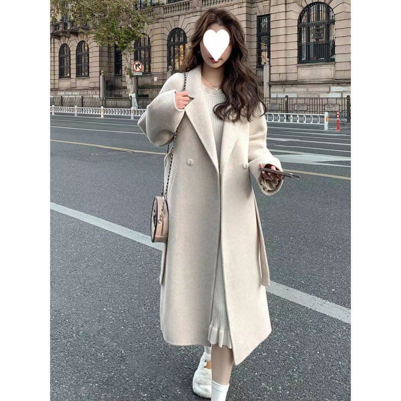 Women's double-breasted wool coat in classic tailored style