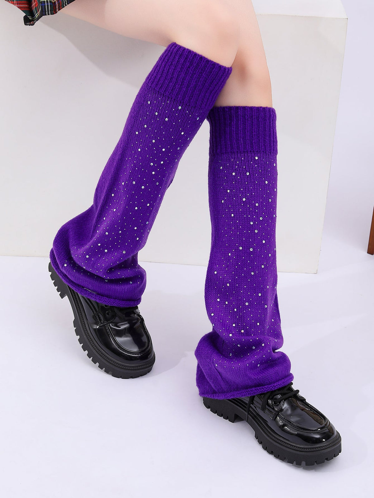 Women Girls Neon Color Flared Knit Rhinestone Sock Cuffs Leg Warmer Slouch Socks For Clubwear Party Daily