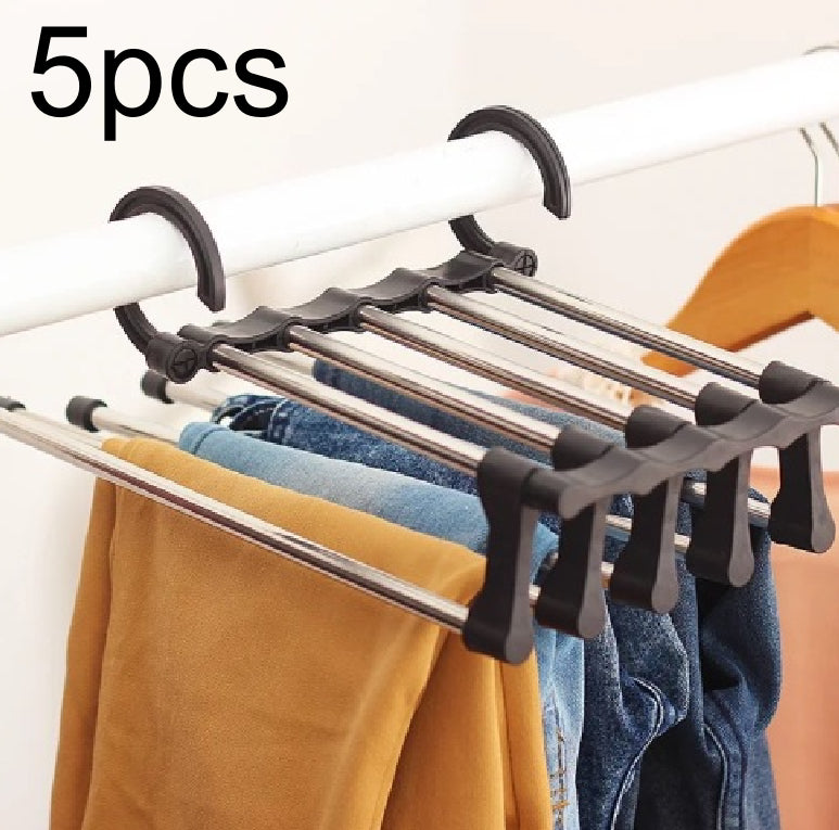 Telescopic folding multifunctional pants rack and pants hanger for household storage, shown extended with multiple bars