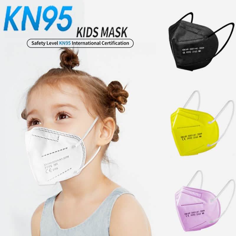 50-pack of black kids' size KN95 5-ply face masks from DailySale, showing masks with ear loops and nose bridge.